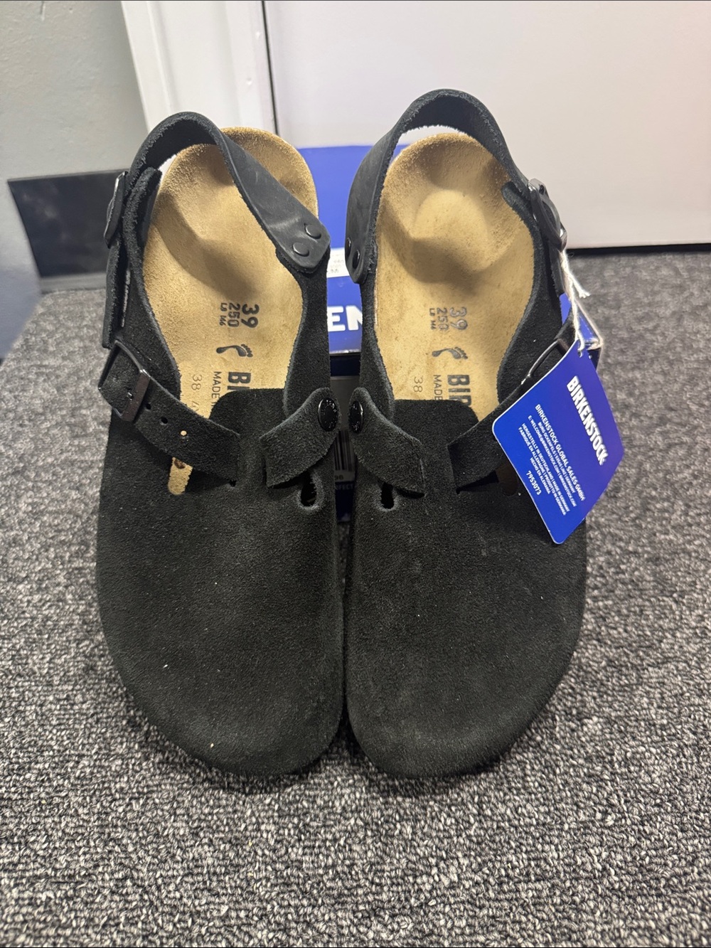 Birkenstock Black Suede Closed-Toe Sandals with Back Strap Tokio II Suede